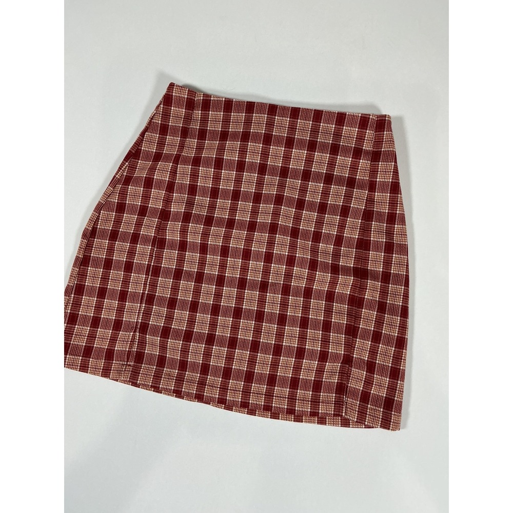 John Galt Brandy Melville Cara Red Plaid Mini Skirt Side Slit Size XS
